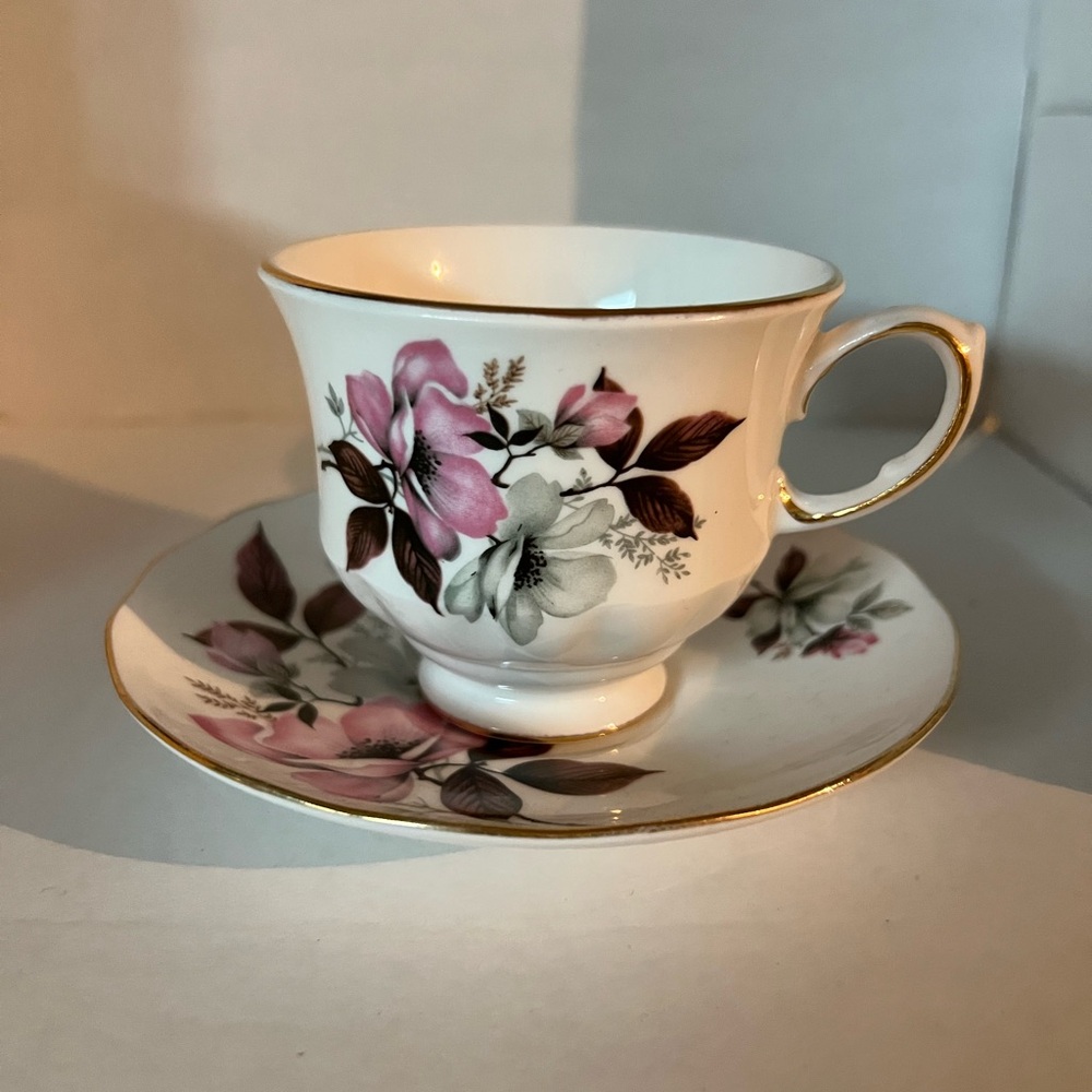 Queen Anne Floral Teacup and Saucer
